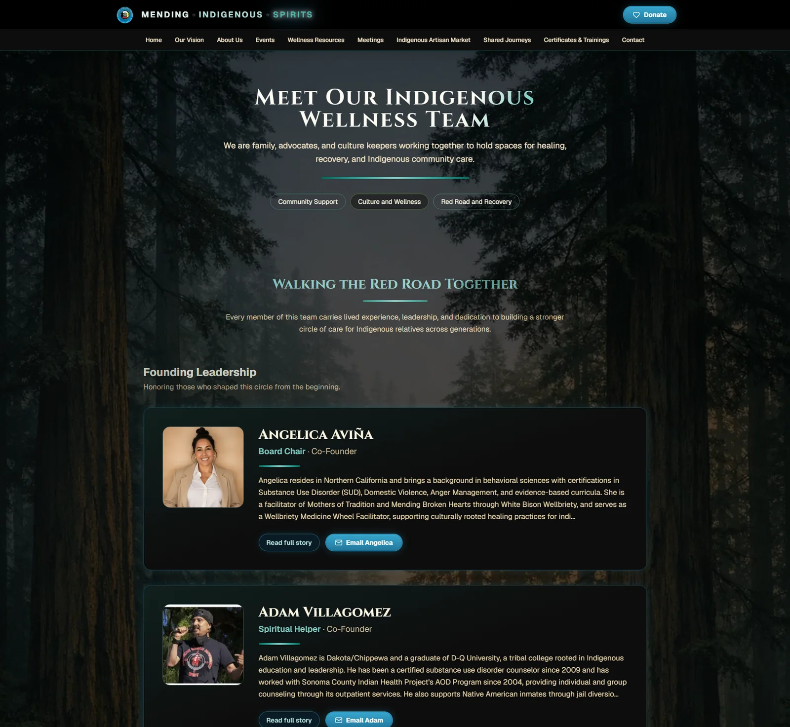 The wellness-team directory, filterable, with founding leadership and full bios.
