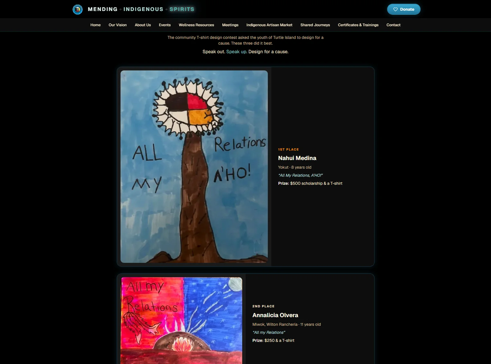 Events: the Protect Our Children contest winners, announced with their artwork the day the organization approved it.