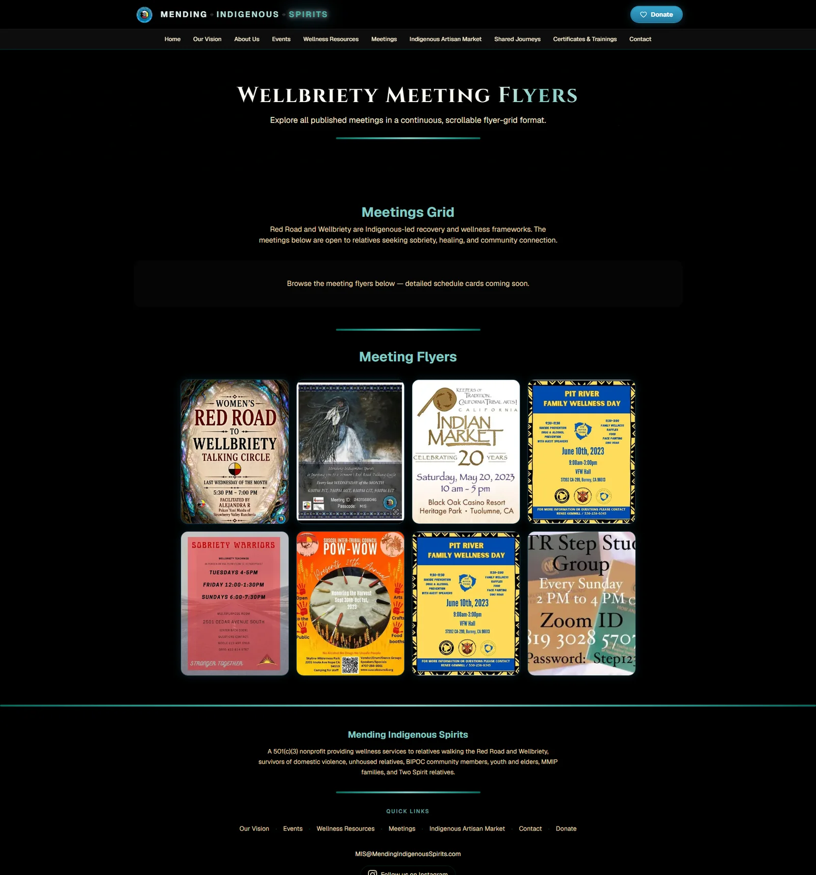 Wellbriety meeting flyers in a scannable grid, led by the newest circle the client sent in.