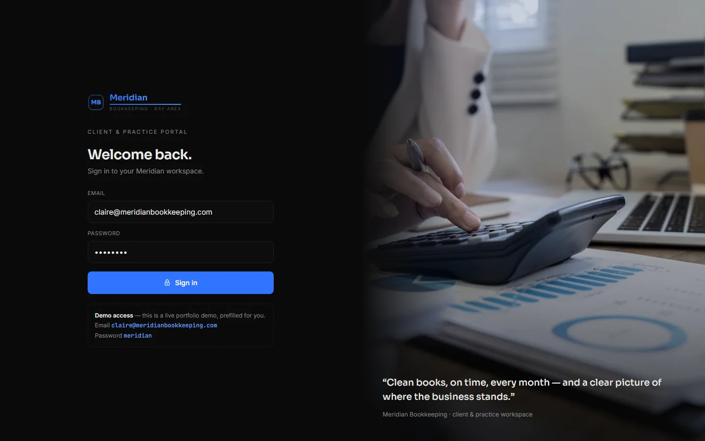 A branded, secure sign-in for the client and practice portal.